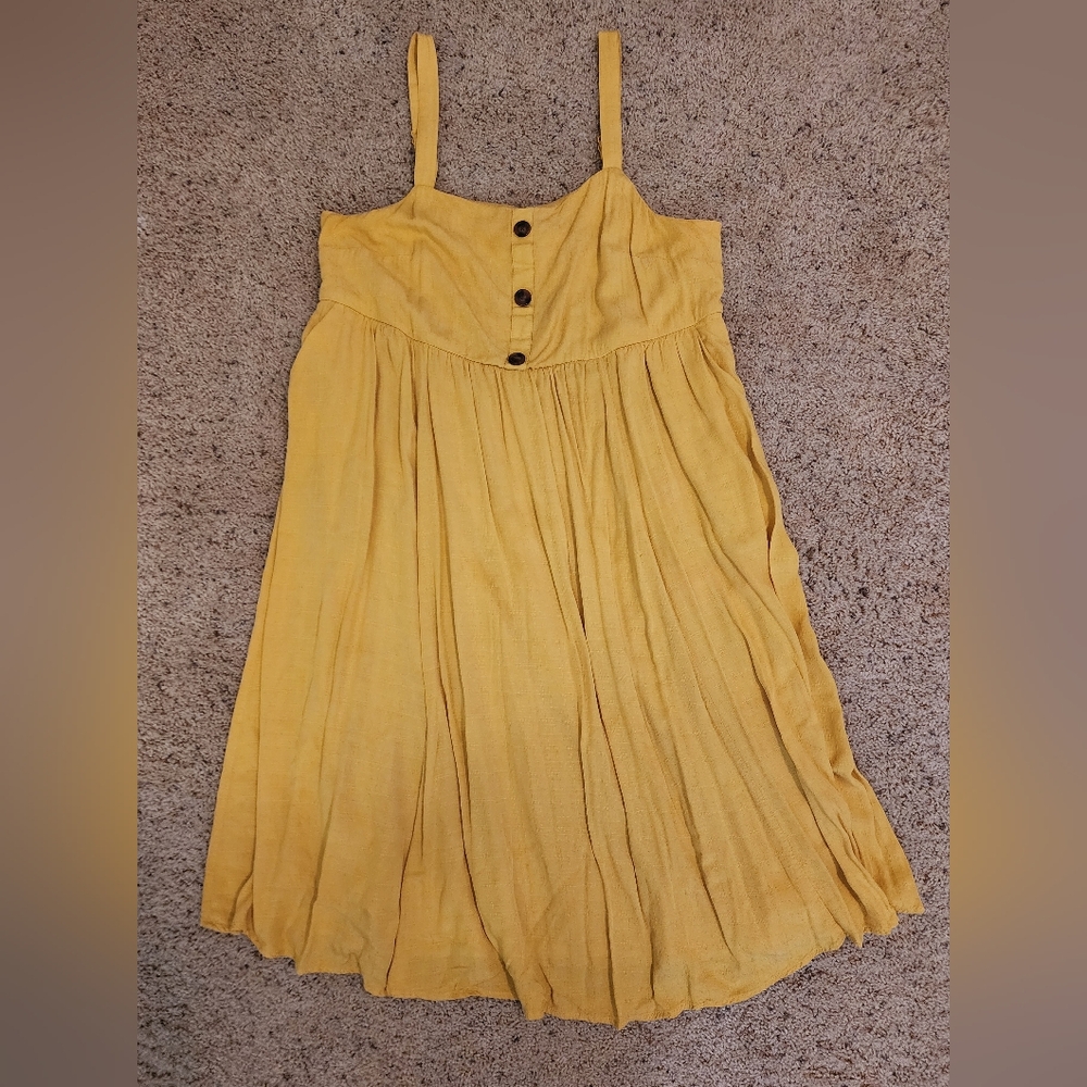 Torrid Yellow Dress Linen Like with Pockets